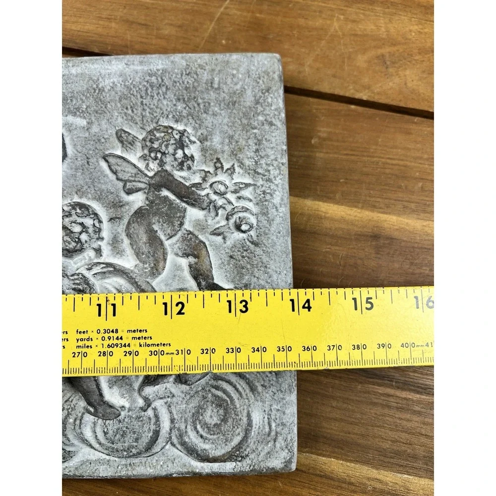 VTG 2000's Bas-Relief Plaque W Cherubs Plaster Wall Decor Grey 14